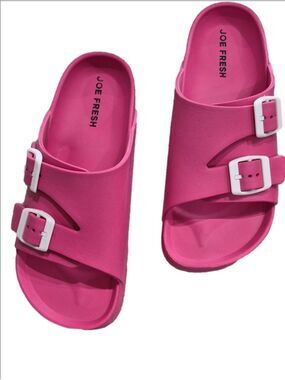 Joe Fresh Hot Pink Double Buckle Slide Sandals